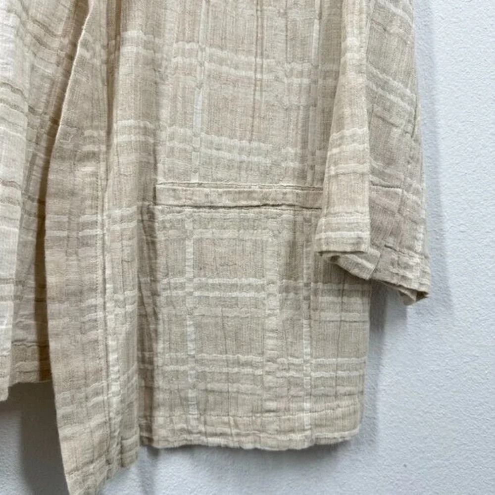 Eileen Fisher Cream Linen Open Front Jacket Women's Size Large Lagenlook Spring‎